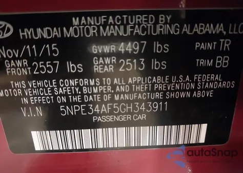 2016 Hyundai Sonata Sport z USA, uszkodzony, nr VIN 5NPE34AF5GH343911